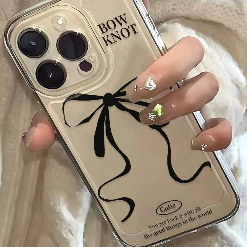 TEMU Space Transparent Mobile Phone Case With Bow Ribbon, Suitable For 15 14 11 Xs Xr X 8 7 Pro Max , Holiday Gift, Birthday, Girlfriend, Boyfriend,