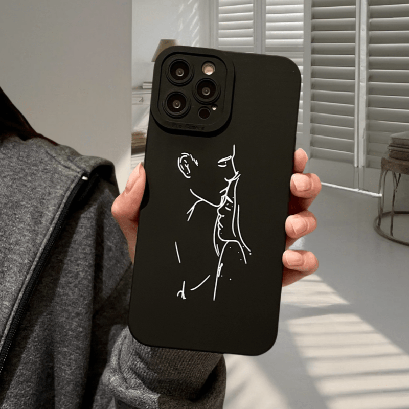 TEMU A Minimalist Line Art Design Of A Couple Kissing With , A Phone Case Compatible With Iphone 16, 15, 14, 13, 12, 11, Xs, Xr, X, 7, 8, 12/13 Pro
