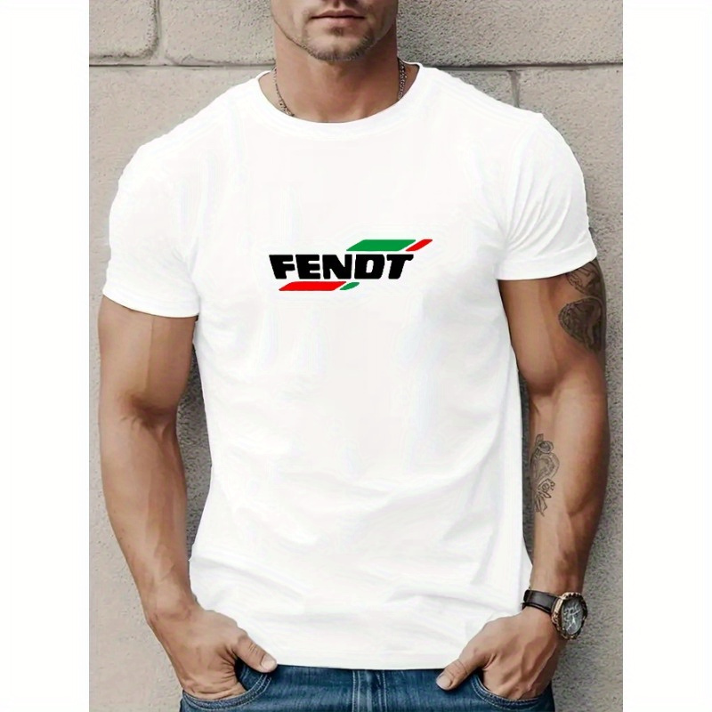 

T-shirt FENDT pour Hommes TX199 - Tee-shirt Décontracté Vert à Col Rond avec Imprimé Blanc & Vert, 100% Polyester, Manches Courtes, Idéal pour d'Été, 2025, Vêtements