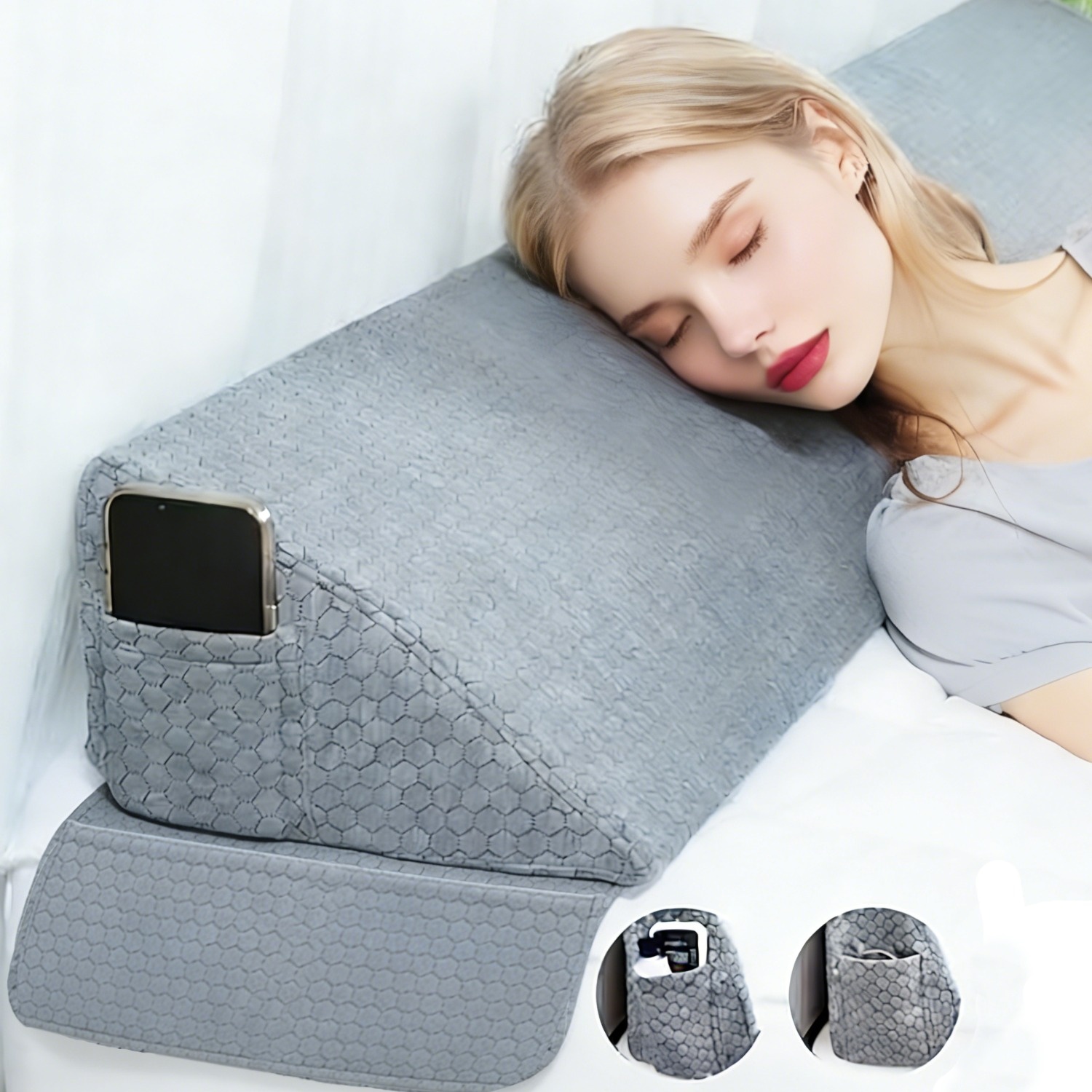TEMU Oreiller Coussin Triangulaire pour Tête de Lit, Remplisseur d'Espace Lit, Coussin de Soutien en Mousse pour Dormir et Lire, entre de Lit et le