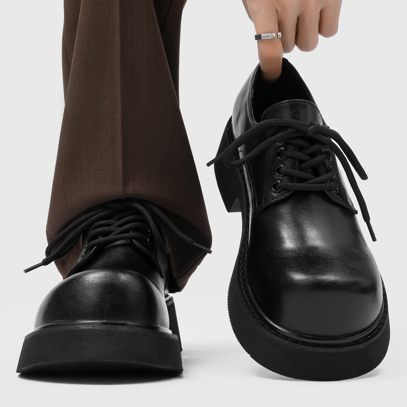 item picture 2025 new thick soled mens casual shoes   height increasing round toe lace up work boots
