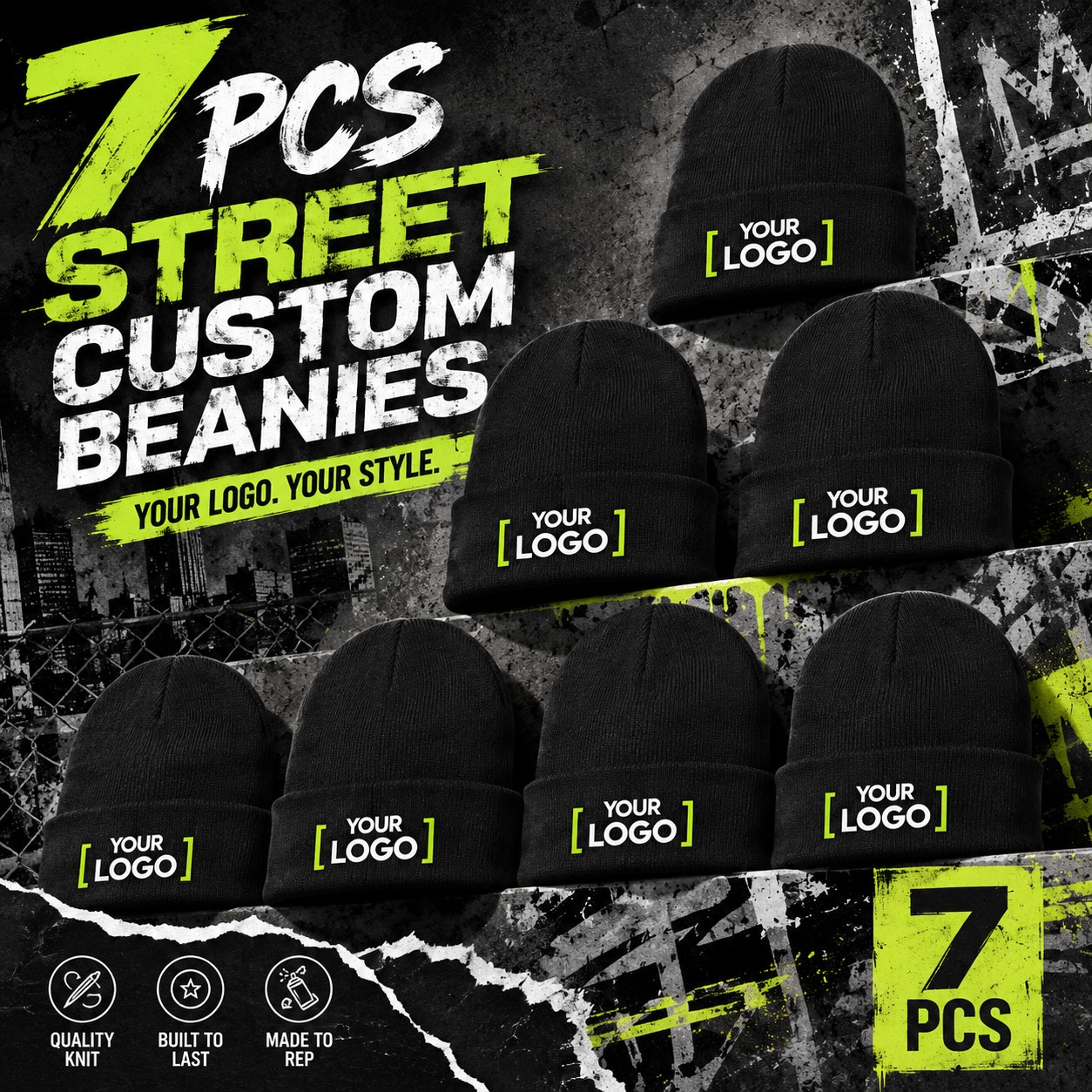 TEMU 7-pack Custom Logo/photo Beanie, Personalized Ted Hat, Winter Warm Brimmed , Unisex Cold Weather Hat, Suitable For Outdoor Daily Wear And Team