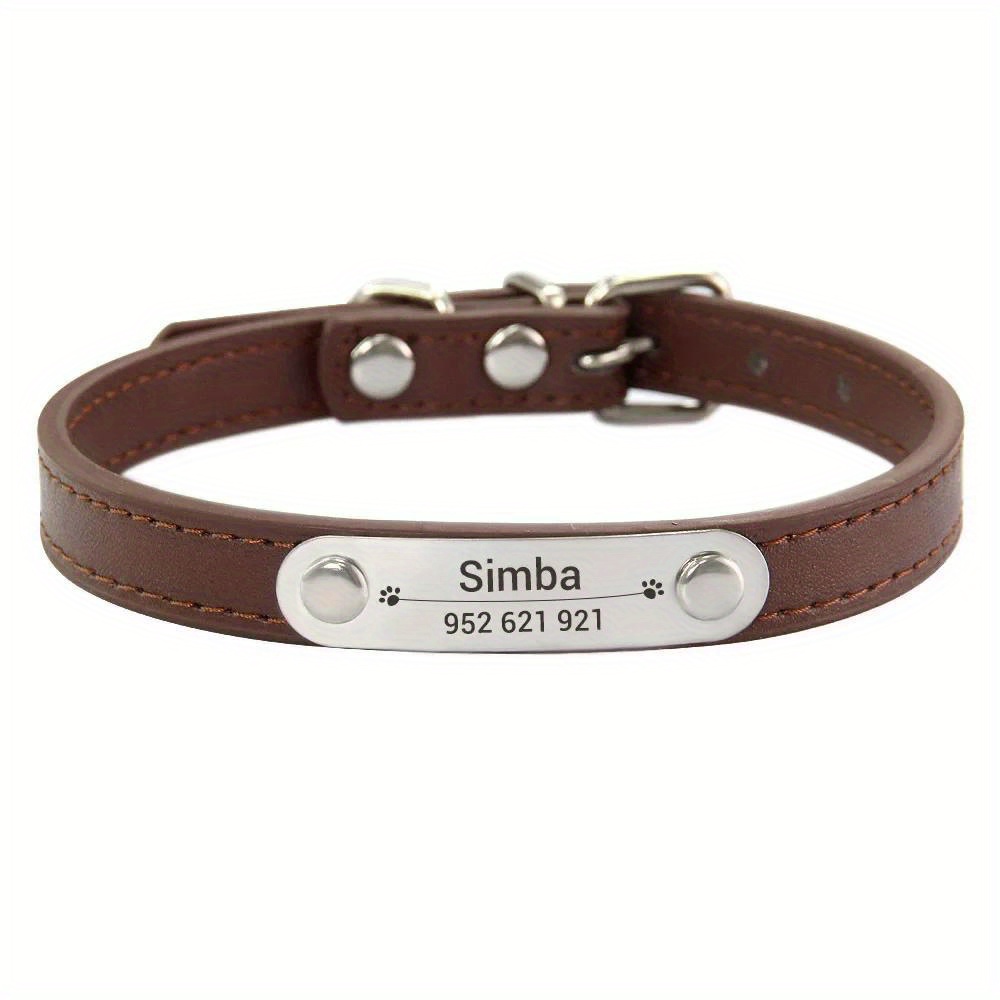 TEMU Personalized Dog Collar Name Carved 16 Colors Solid Synthetic Leather Collar For Medium Large Dogs Puppy Cat Accessories Red