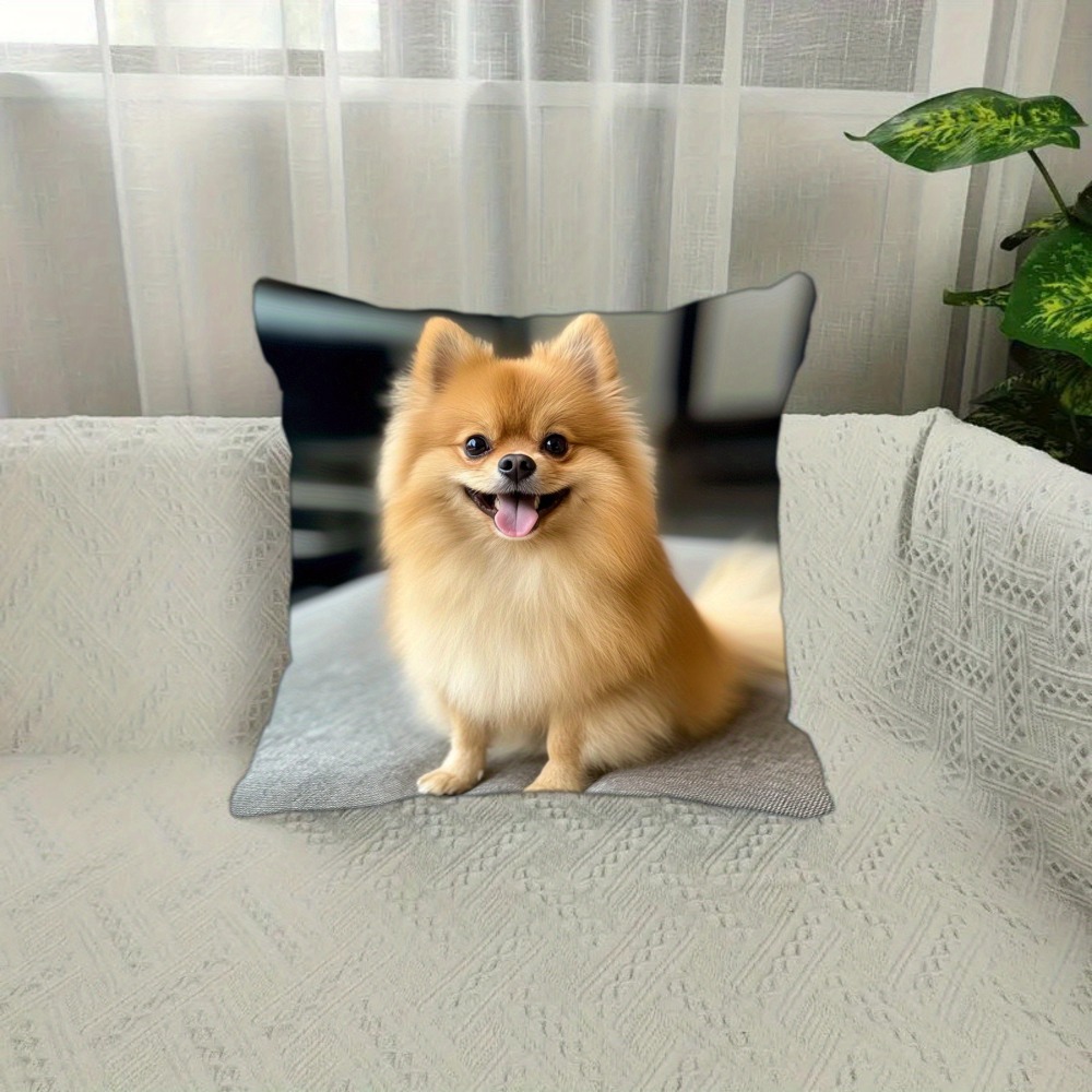 TEMU 1pc Pomeranian Realistic Double-sided Printed Pillowcase, Home Decor Cushion Cover With Zipper Closure, Machine Washable, Suitable For Living