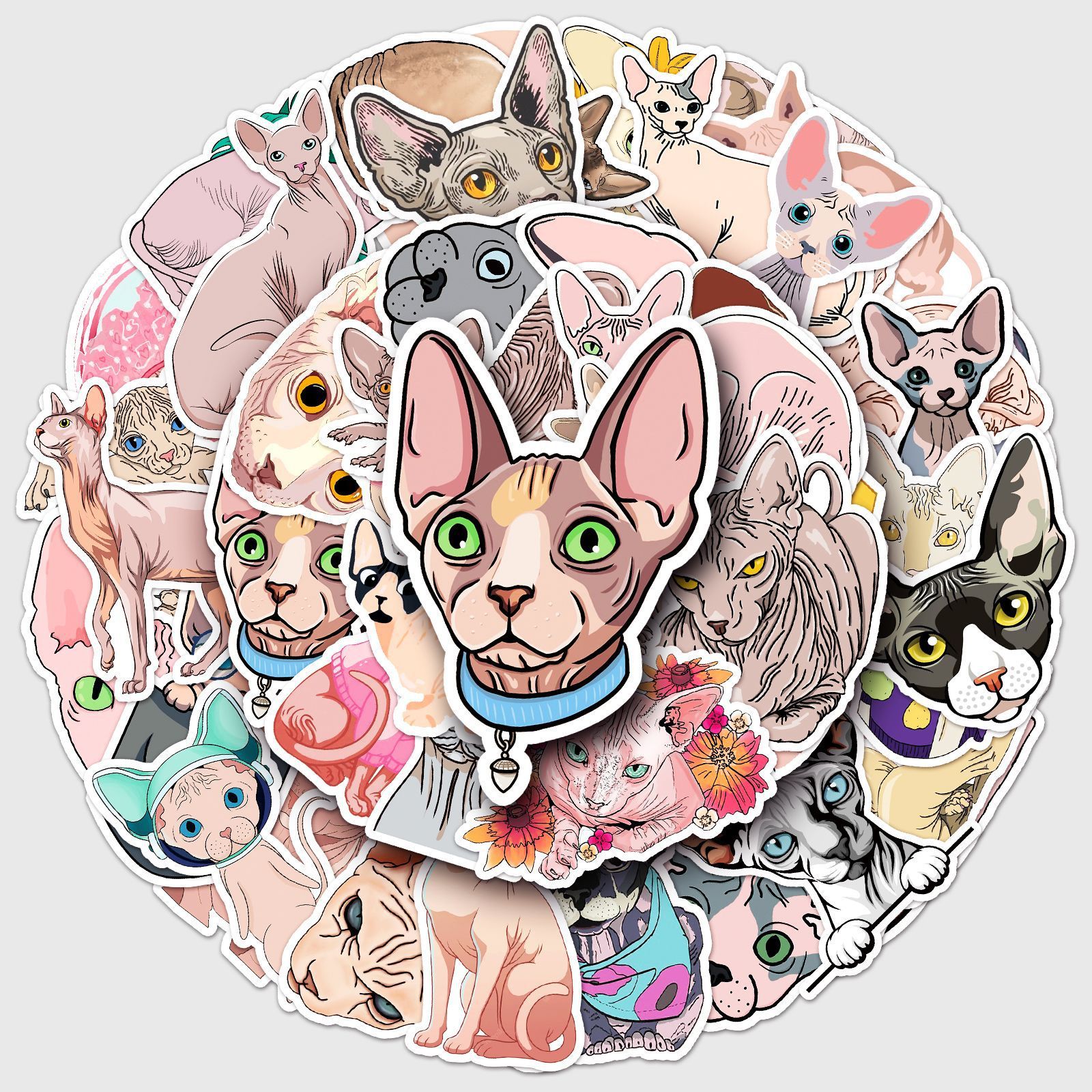 50pcs Sphinx Cat Kitty Stickers Vintage Cute Aesthetics Stickers Ins Doodle Cartoon Deacls Pack Christmas Decoration Suitcase Bottle Diy Laptop Skateboard Luggage Party Gift