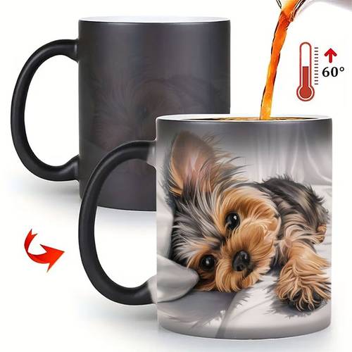 imagen del artículo taza mágica de 1 pieza de yorkshire terrier que de color con activación por con , adecuada para amantes de , taza de cachorro adorable, taza térmica novedosa para café y té, regalo para de yorkshire terrier, no requiere montaje para uso en