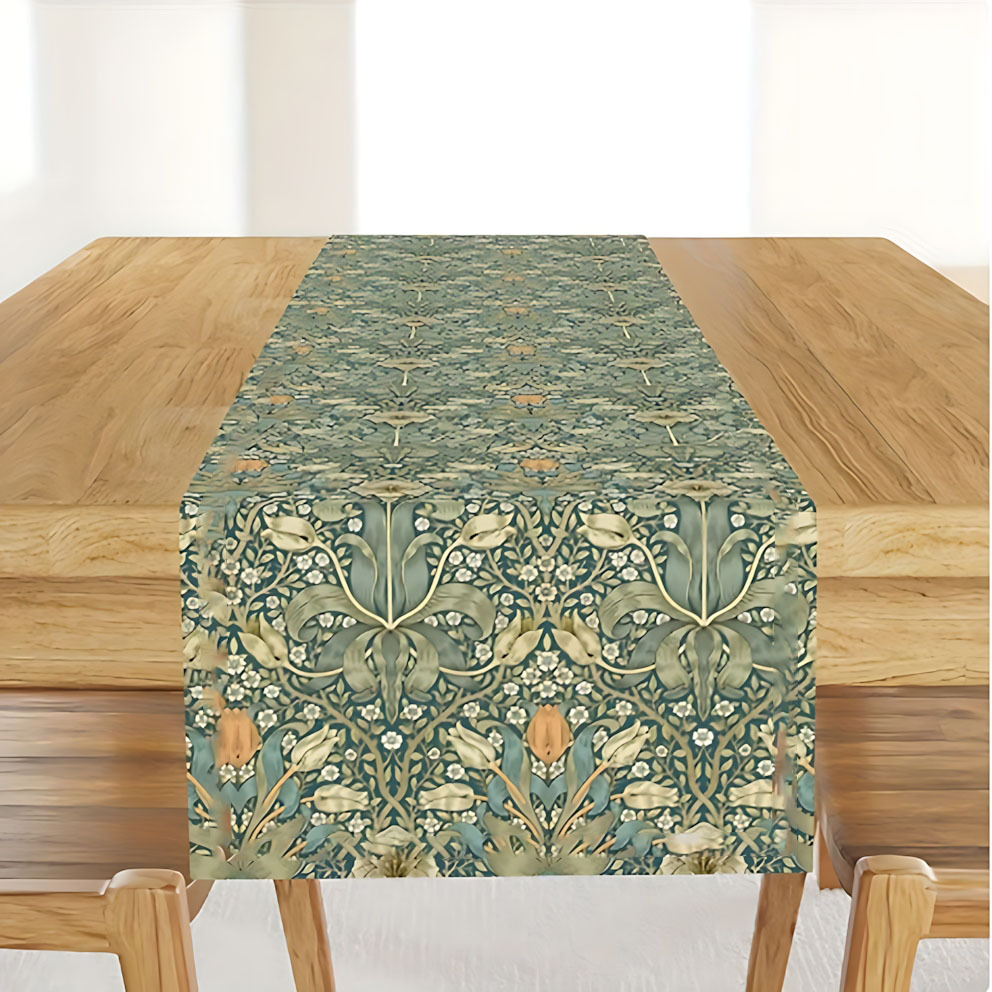 TEMU 1pc William Table Runner Green Shrubbery Traditional Bloom 2d Printed Table Runner Tablecloth