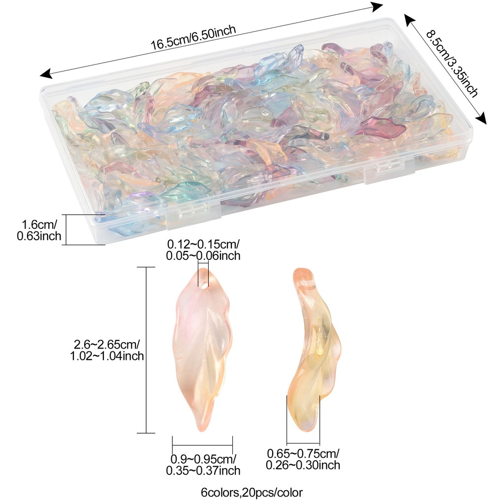 TEMU 120pcs (6 Colors) Transparent Glass Leaf Charms Suitable For Making, Baking-painted Leaf Pendants With Holes, 20pcs Per Color For Diy Crafts,