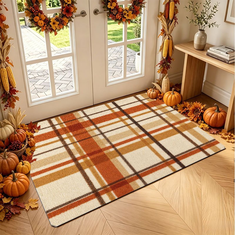 TEMU Non-slip Plaid Flannel Suitable For Living Room Bedroom Floor, Soft Machine Washable With Plaid Stripe & Grid Patterns, Rectangular Indoor Mat
