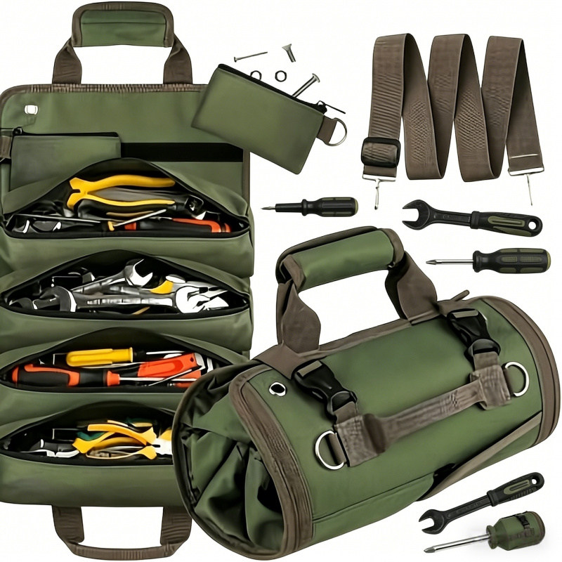 item picture [ Portable Heavy Duty Tool Kit ] Multi Functional Electrician Storage Bag with Shoulder Strap, Suitable for Woodworking, Car Maintenance, Outdoor Operations, Clear Tool Classification, Sturdy and Durable, Professional Level Tool Organizer, Car Mounte
