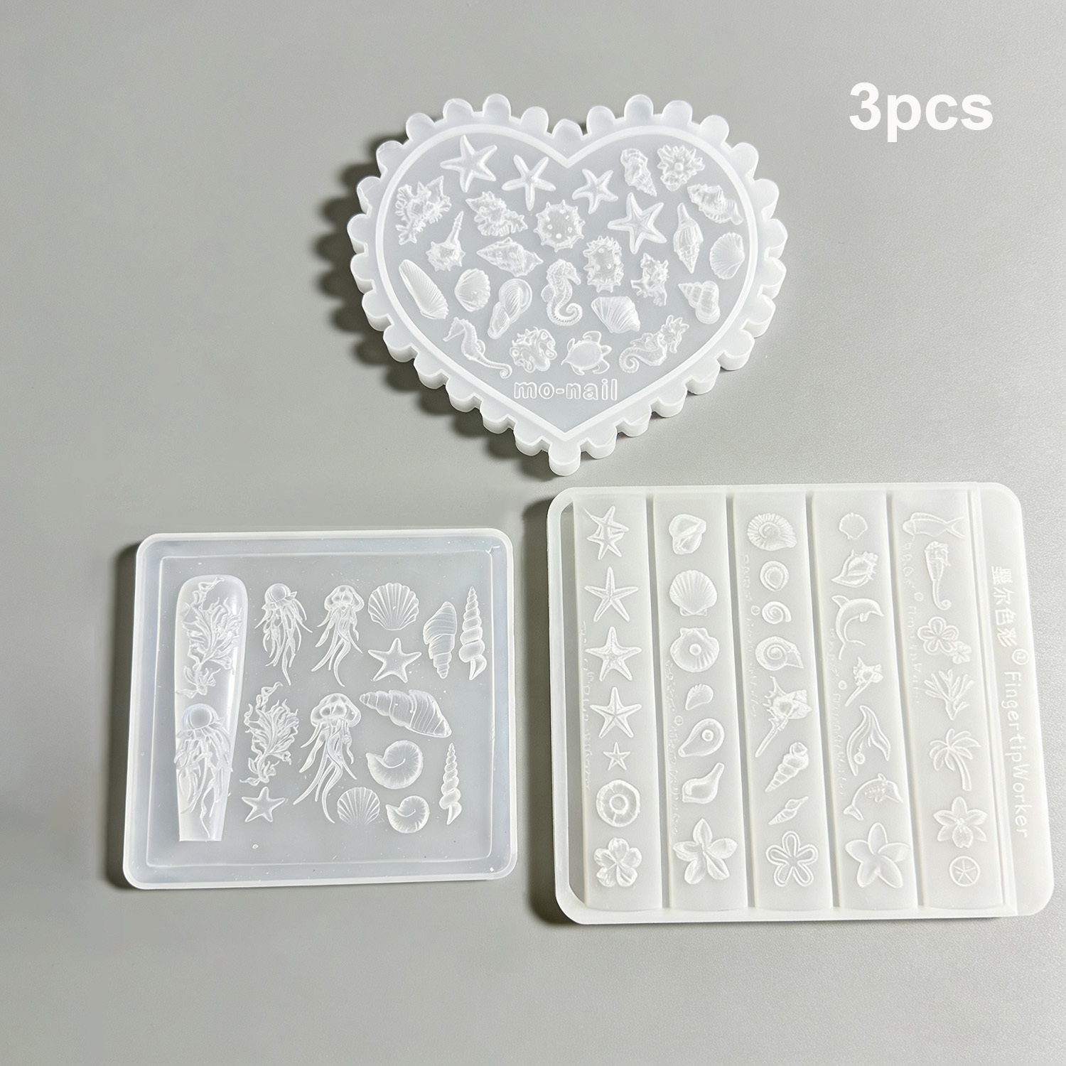 TEMU 3pcs Ocean Silicone Nail Molds, 3d Sea Shell Starfish Dolphin Nail Art Mold, Beach Theme Designs Carving Template For 3d Gel Nail Charms, Manicure Decoration Tools For