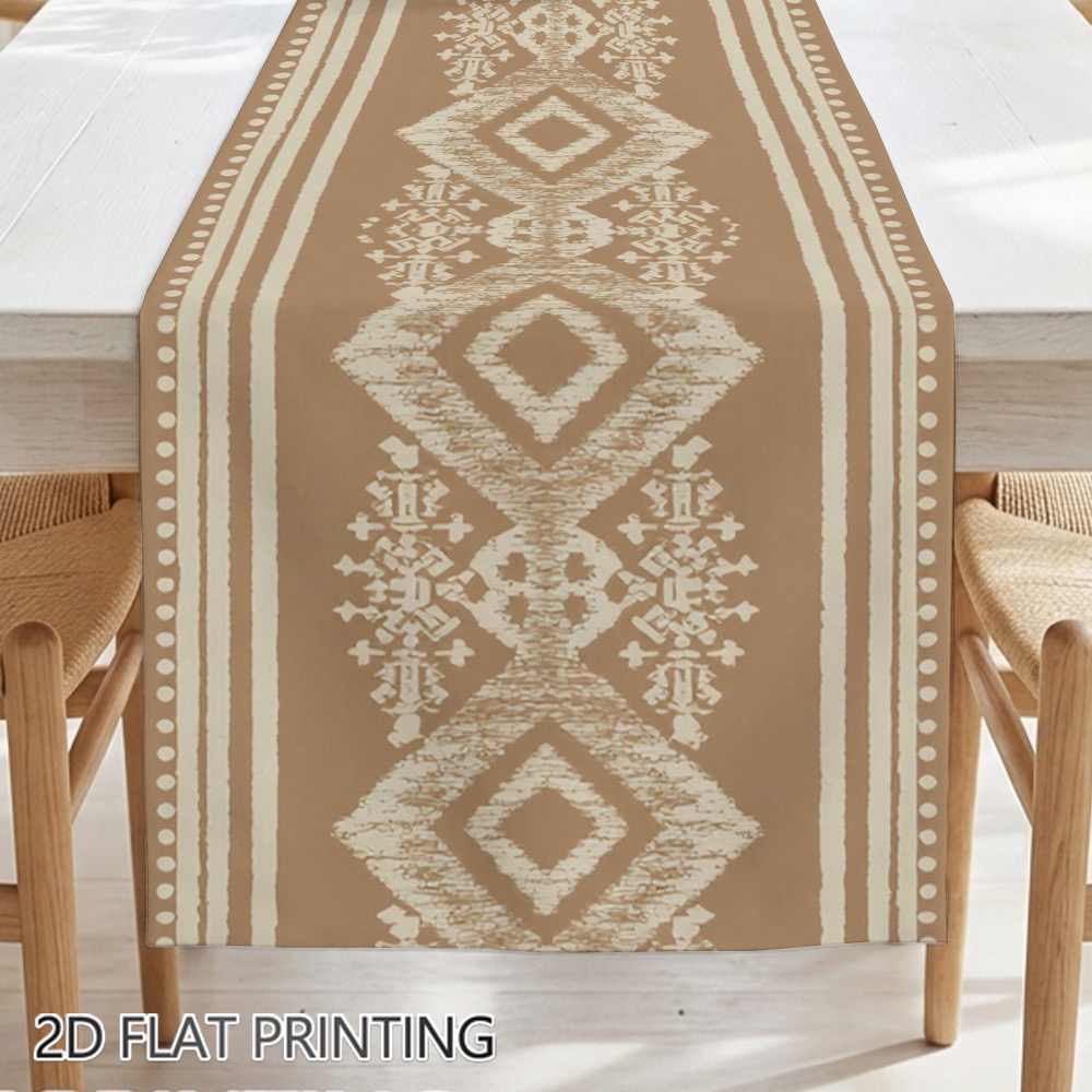 TEMU Table Runners 2d Flat Printing 1pc, Geometric Floral Stripes Pattern Printed Table Runner, Rectangular Dining Table Decor For Kitchen Home Party