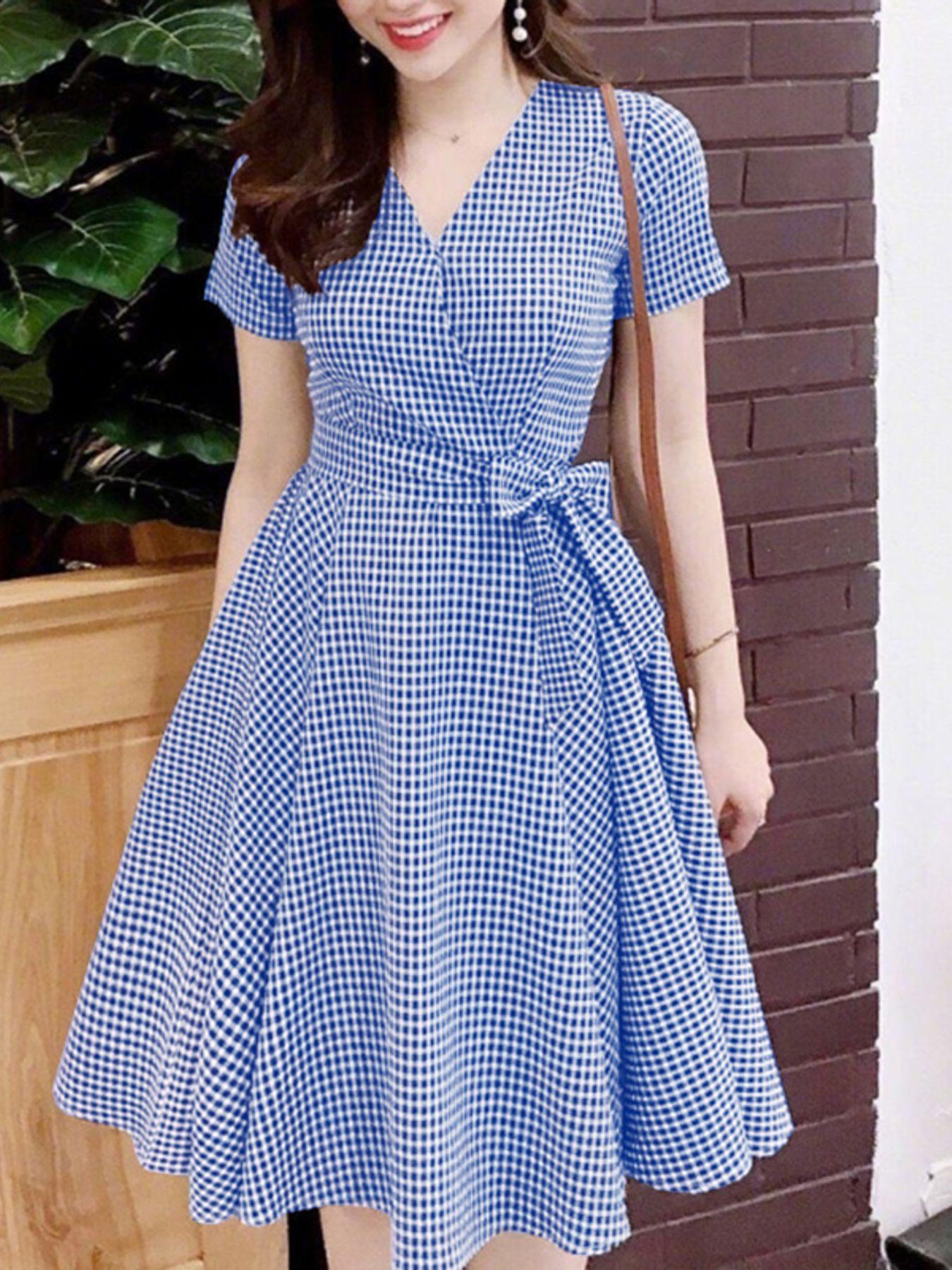 casual korean style dresses women long dress daily cross v neck MSSS25