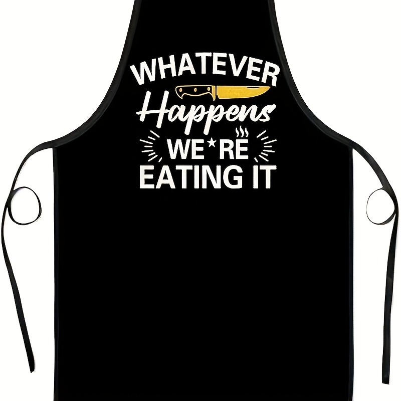 1pc Chef Apron With Funny Slogan ", " - Polyester Kitchen Apron For Grilling, Cooking, Cleaning - Adjustable Bib For…: retailer-supplied image