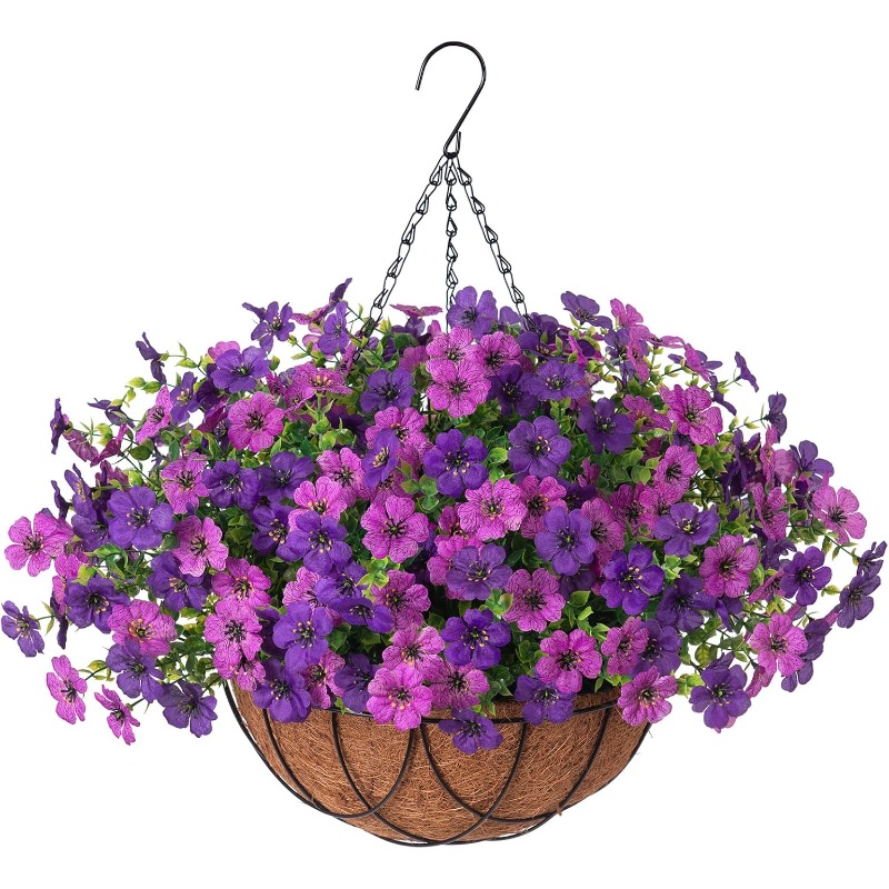 hanging indoor and outdoor autumn flower basket including 20 flowers and 1 flower basket suitable for spring and summer garden decoration artificial   metal coconut shell base