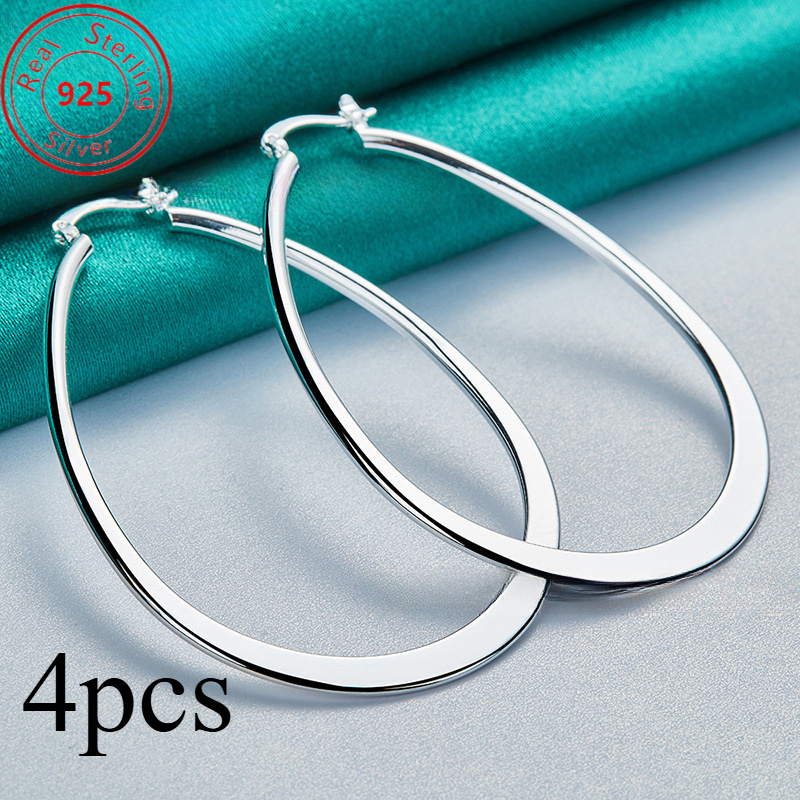 TEMU 4pcs-s925 Sterling Silvery - Oval Pressed U-shaped Ears - Hypoallergenic - Perfect For Casual Attire And Gifts - Perfect Jewelry - Gift