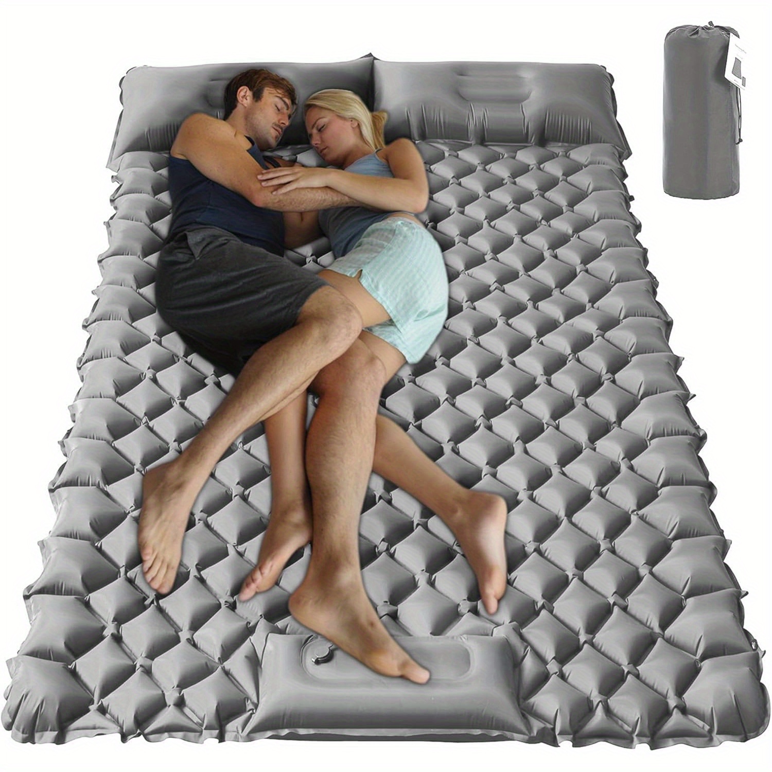 Image of Double Ultralight Inflatable Sleeping Mat 2 Person Camping Sleeping Pad Sleeping Pad Built-in Foot Pump For Camping