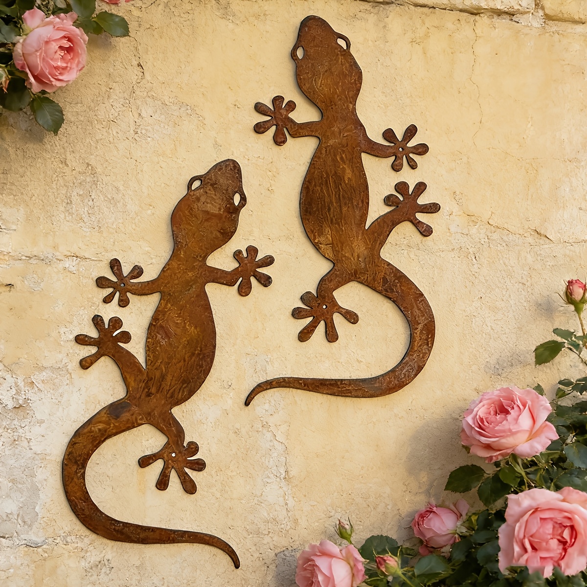 E-shop 【2D Flat】 [2D Flat] 2 Stück Rustikale Rostfarbene Acryl Geckosilhouetten, Acrylhandwerk, Geeignet für Frühlings Outdoor Wanddeko, Kein Benötigt,