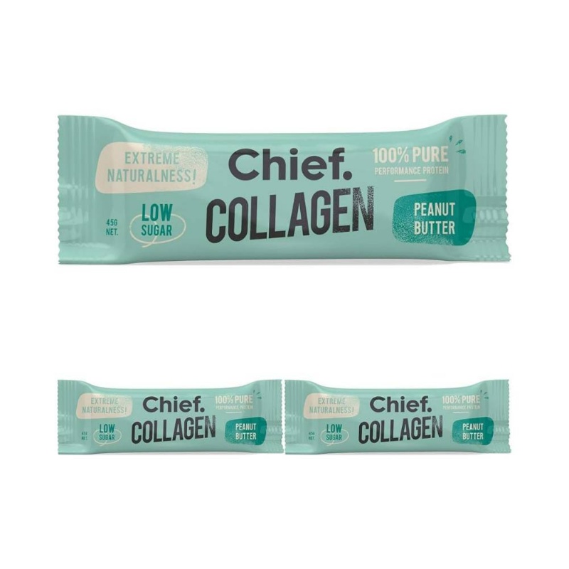 Pack of 3 Collagen Peanut Butter Protein Bars - Low Sugar, Gluten-Free, Ingredients with Collagen (Type II) for Muscle & Beige Health - Nut-Free (Contains) - Post-Workout Snack Bars, Muscle Building Supplements, Weight Training Supplements, Health And Wellness