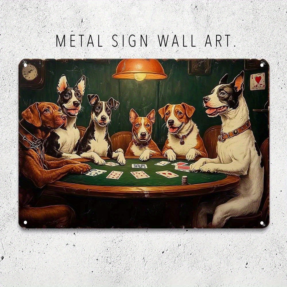 TEMU 2d Flat, Vintage Dogs Playing Metal Sign Suitable For Game Rooms & For Man Caves - Waterproof Indoor/outdoor Retro Art With Puppies, -free Wall