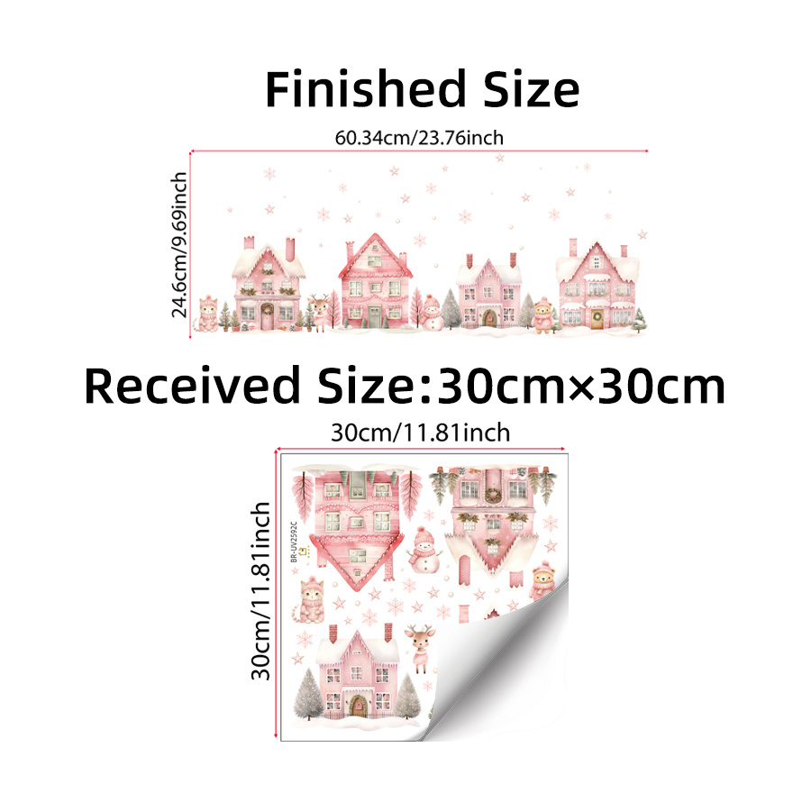 TEMU 1pc Christmas Window Clings Stickers, Pink Window Decals With Snowman Reindeer Snowflake, Double-sided Removable Stickers For Glass, Kids Room