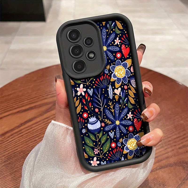 TEMU Exquisite Blue Watercolor Floral Pattern Phone Case For And S Series Models, High-quality Thickened Tpu With A .
