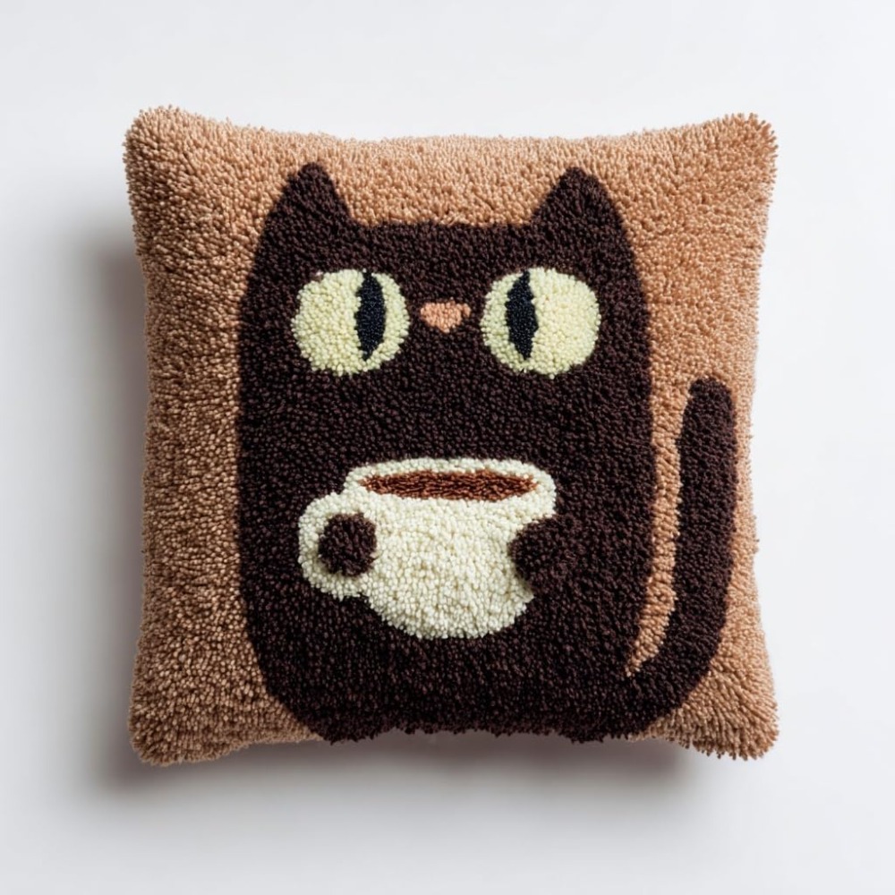 Latch Hook Pillow Kit with Black Horse Pre-Printed Cover, DIY Craft Set