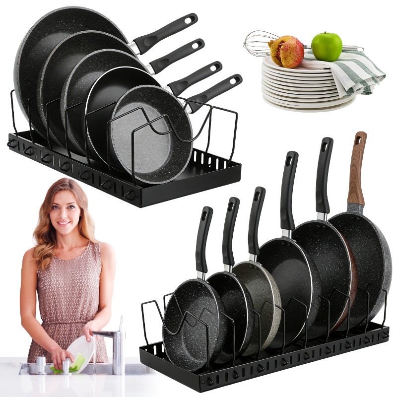 2-pack Pull-out 8-grid Adjustable Pot Organizer Rack, No-drill Cabinet Storage For Pots, Pans & Bowls, Kitchen Storage Tool For Neat & Efficient Home Kitchen