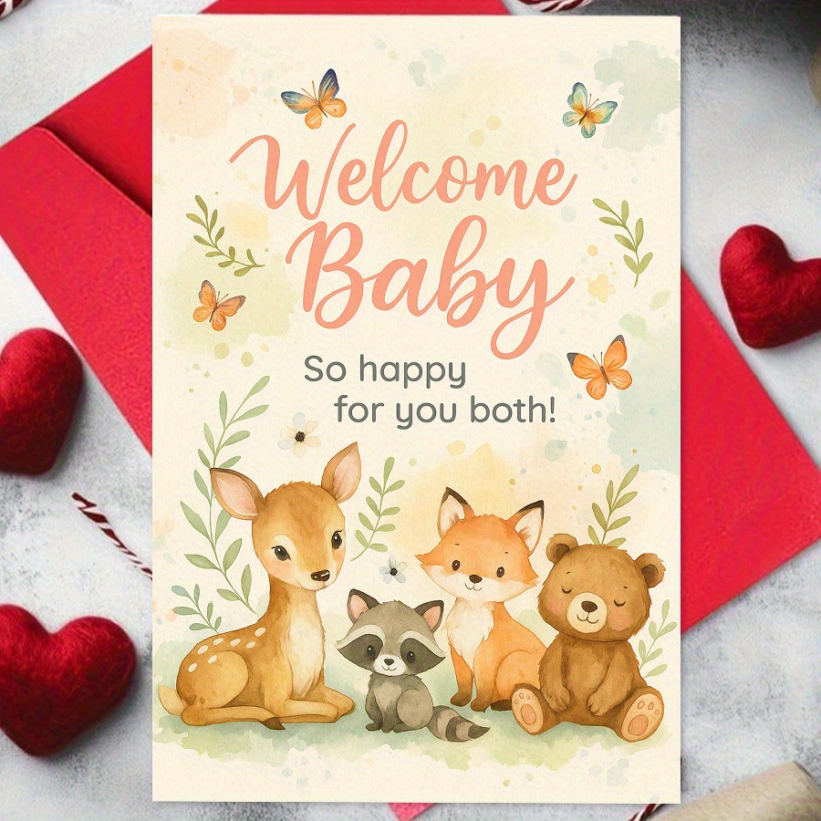 Welcome Baby Card with Cute Forest Animals