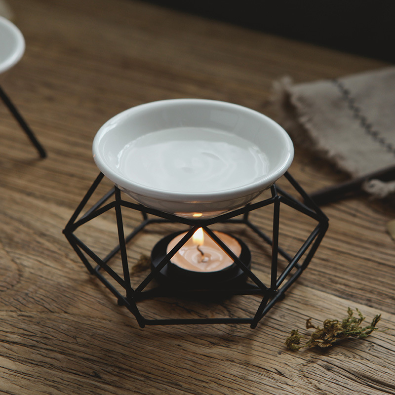 Black Metal Oil Stove, Wax Heater, Exquisite Romantic Ceramic Tea Lamp, Candle Holder