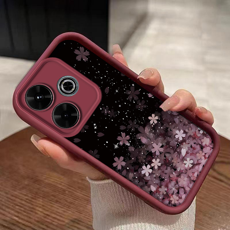 TEMU Phone Case - High- Case Featuring Pink Floral Sakura Design, Ideal For Redmi 13. Tpu Shockproof Shell Offers Full Coverage Protection And Is