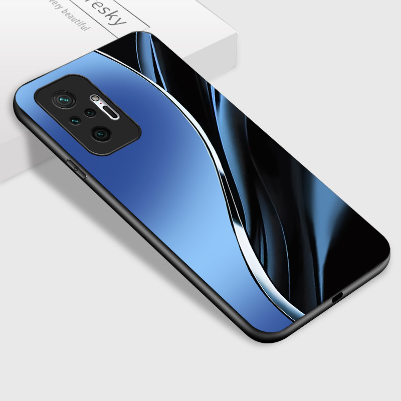 TEMU Phone Case - Stylish Glossy Glass Back Cover With A Blue Gradient For Redmi Note 10 Pro Pro 