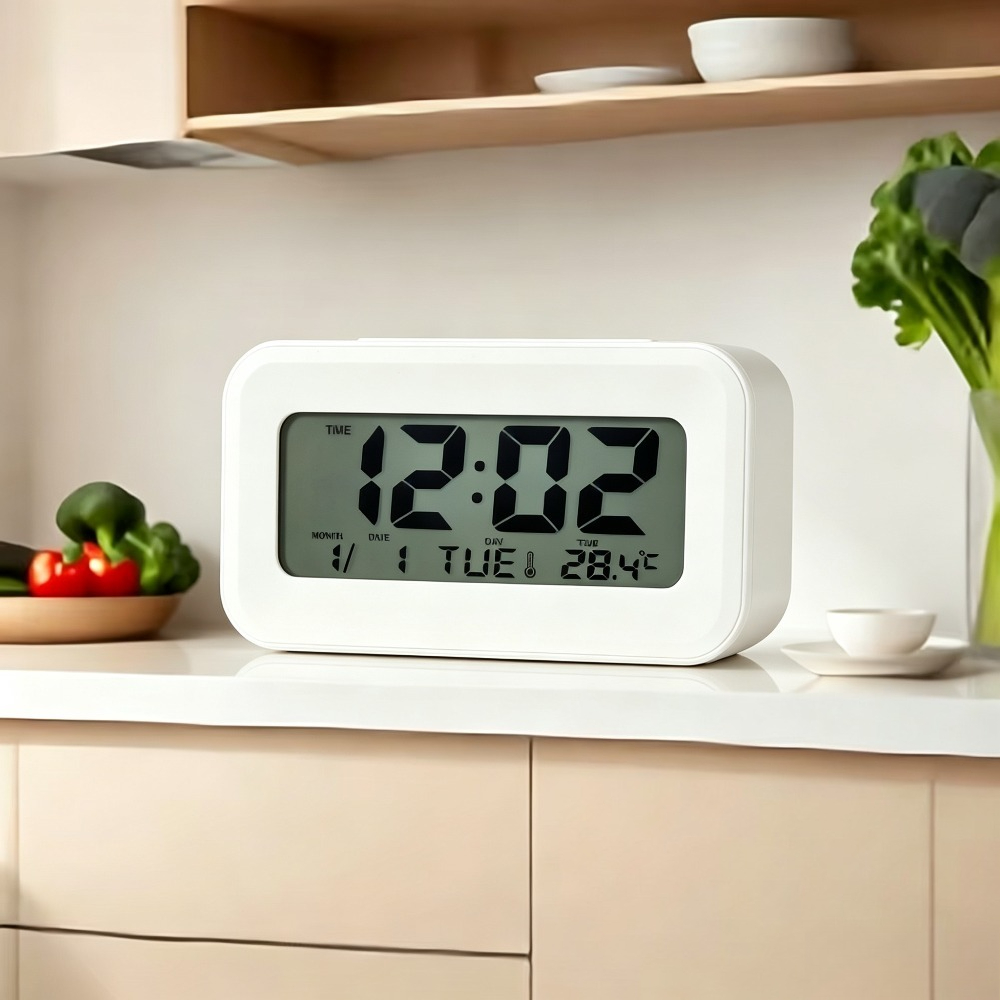 TEMU Large-screen Digital Alarm Clock With Function And Night Light, Simple Bedside Clock - Shows And Temperature, With Birthday Reminder. Simple