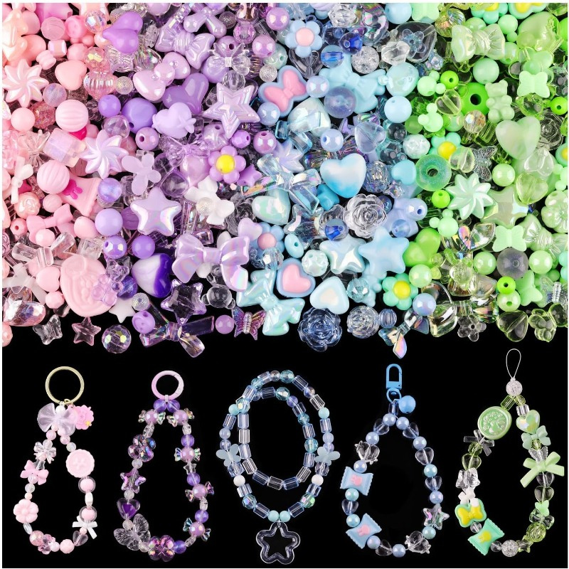 

180-240pcs Assorted Acrylic Beads For Bracelet Making, Flower Bow Star Heart Kawaii Aesthetic Bracelet Charms, Cute Beads For Jewelry Making Diy Necklace Keychain Phone Charms