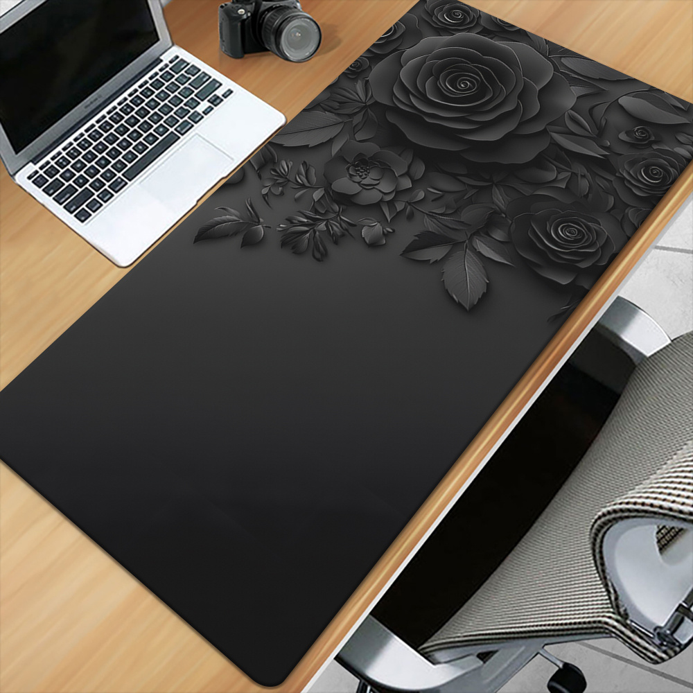 TEMU 1 Black Rose Mouse Pad - Stylish , Non-slip Rubber Base, Long- Surface. Suitable For Gaming And Office Use. Desk Mat, Mouse Pad For Men And