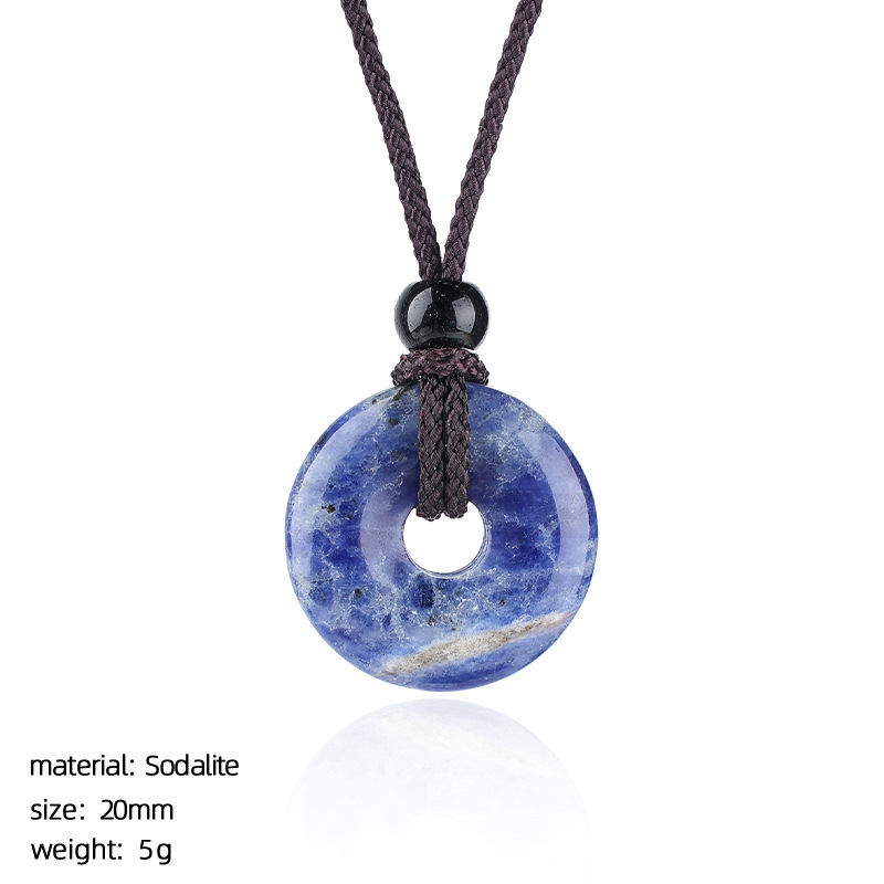Natural Stone Carved Chinese Safety Knot Pendant Necklace