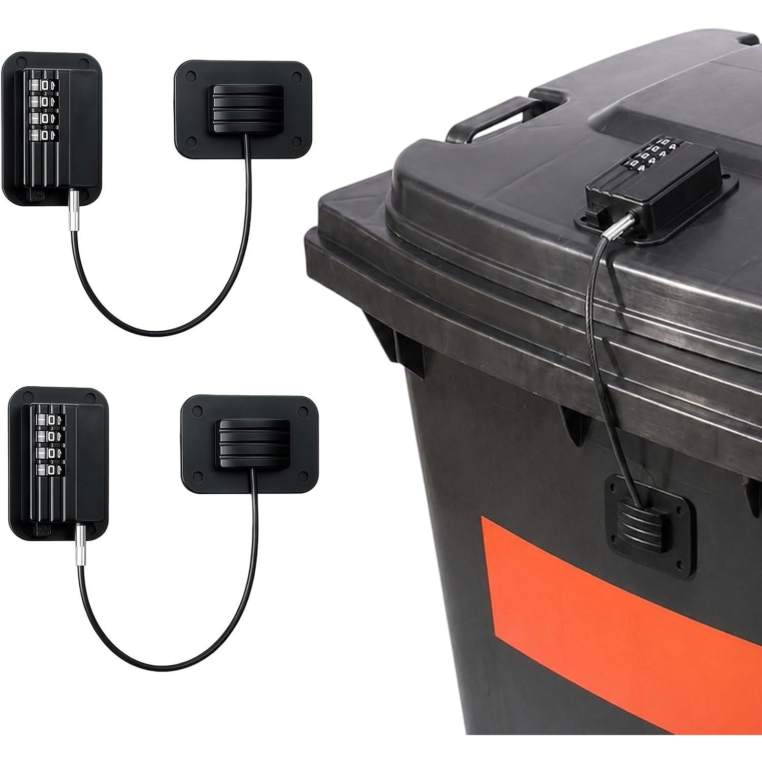 TEMU KVAGO Lot de 2 cadenas de sécurité pour poubelle - Serrure à code pour poubelles 60-360L, perçage avec ruban adhésif et corde
