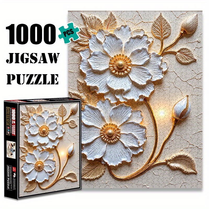 Image of White Flower 1000pcs Paper Jigsaw Puzzle, Large Puzzle Toy, Exquisite Game Gift, Family Interactive Game, Diy Decoration, Brain-challenging Holiday Gift