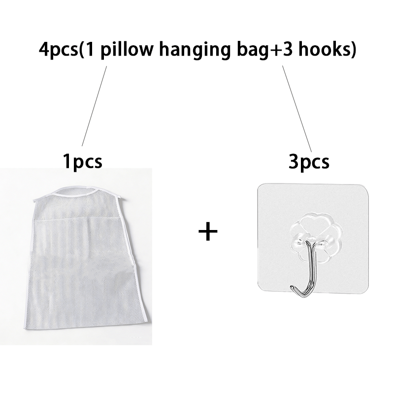 TEMU 4pcs(1 Pillow Hanging Bag+3 Hooks)multi Functional Laundry Drying Net, Suitable For And Storage Bags Such As Pillows, Toys, Plush Toys, Shoes,