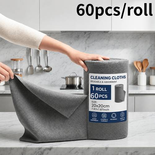 imagen del artículo 60 paños de limpieza grises desprendibles, rollos de toallas para limpieza de coche, paños de limpieza reutilizables, rollos de toallas fáciles de desgarrar, rollos de toallas de cocina para el hogar, paños para de coche, adecuados para productos de limpieza de coche,