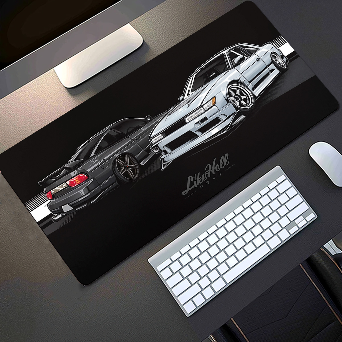TEMU 1pc Tapis de Souris Agrandi Clavier d'Ordinateur Portable - Motif Art JDM Voiture Tendance - Impression Protecteur de Bureau Tapis Accessoire de