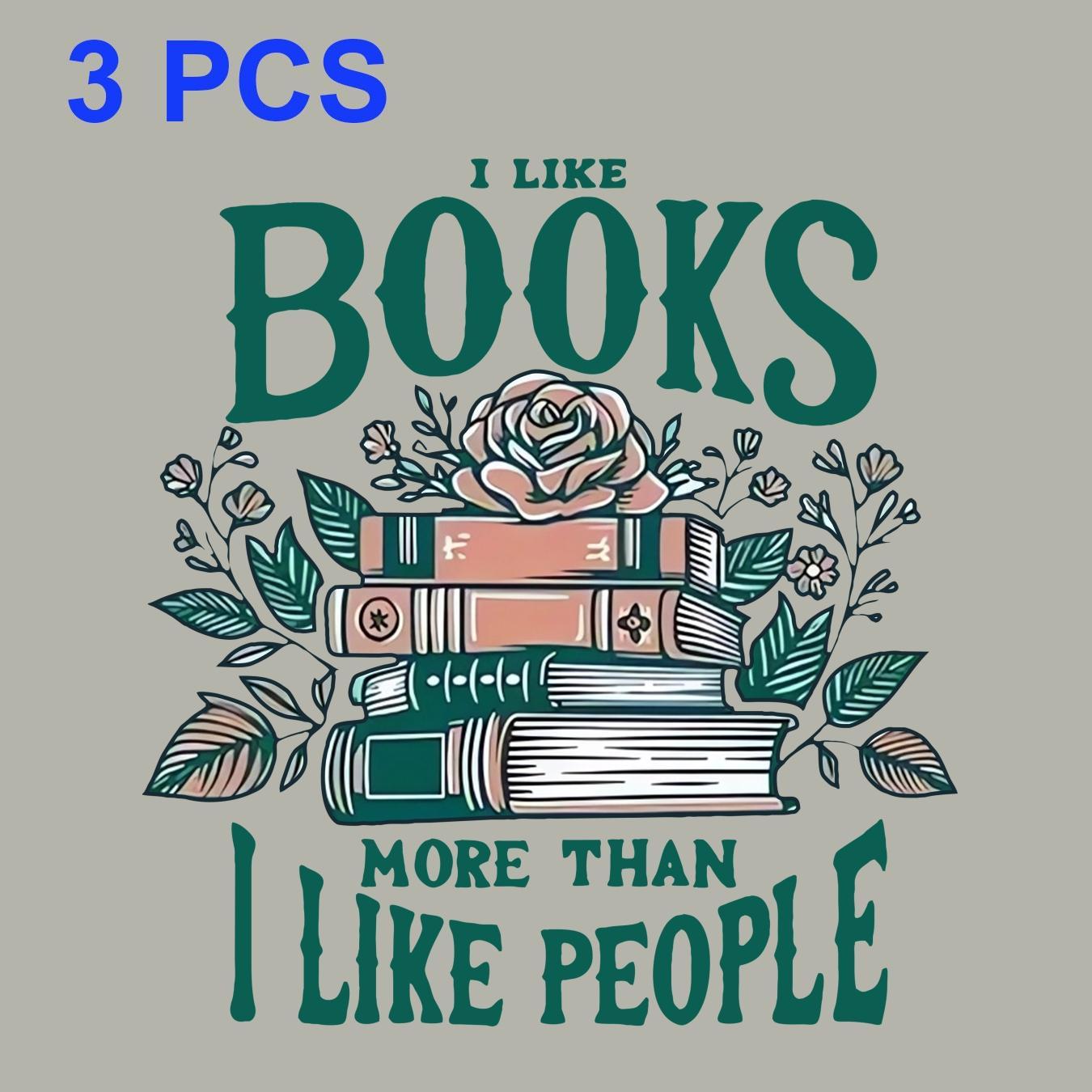 TEMU 3pcs Inspirational Book And Flower Sticker | "i Like Books People" Vinyl Sticker | Durable Heat Transfer | Mixed Color | T-shirt, Canvas Bag,