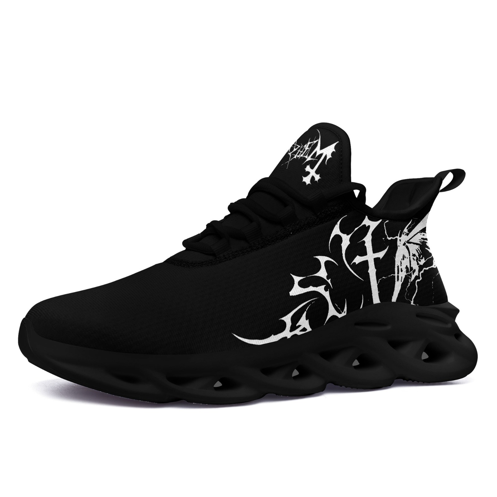 Men's Dark Cross Pattern Plus Size Sneakers, Wide Fit Shoes