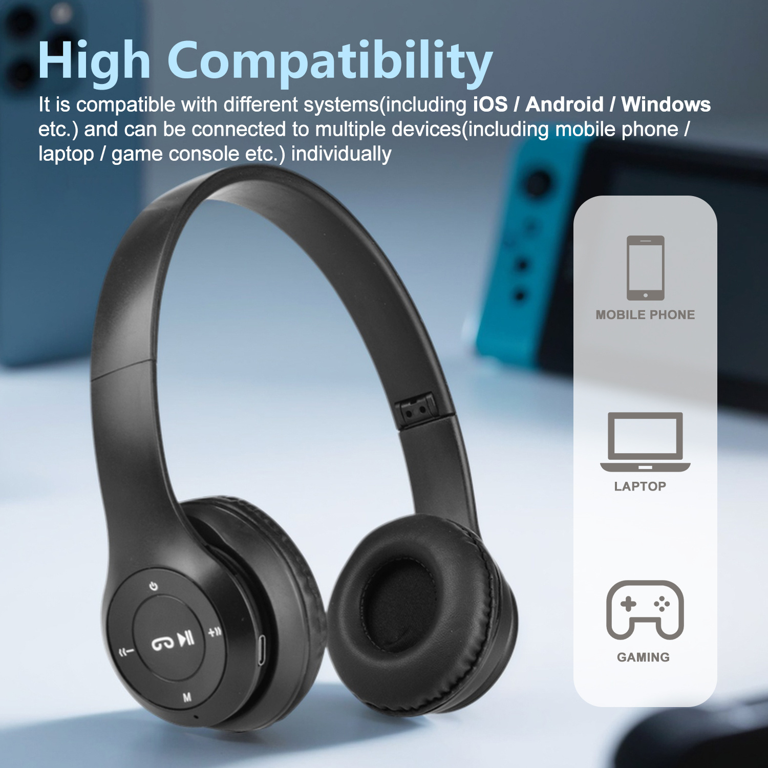 TEMU Wireless Wireless Headphones, Over-ear Wireless Headphones, Over-ear Comfortable Wearing, Wireless 5.3 Connection, Noise Cancelling, Built-in