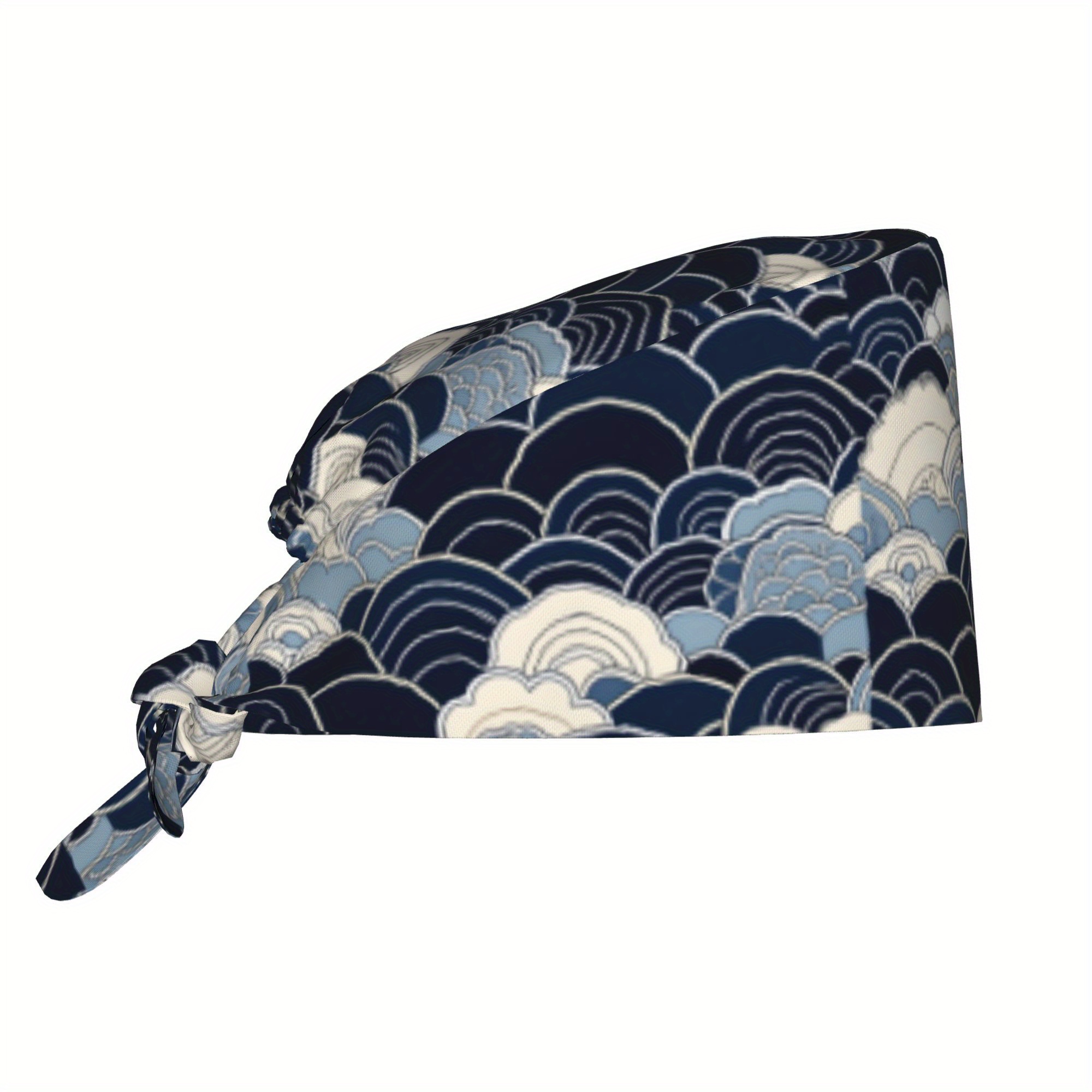 TEMU 1pc Japanese Pattern Unisex Stylish Printed Work - Lightweight Adjustable Tie-back Nurse Hat, Dustproof Chef And Cooking , Men's Hats And Caps,