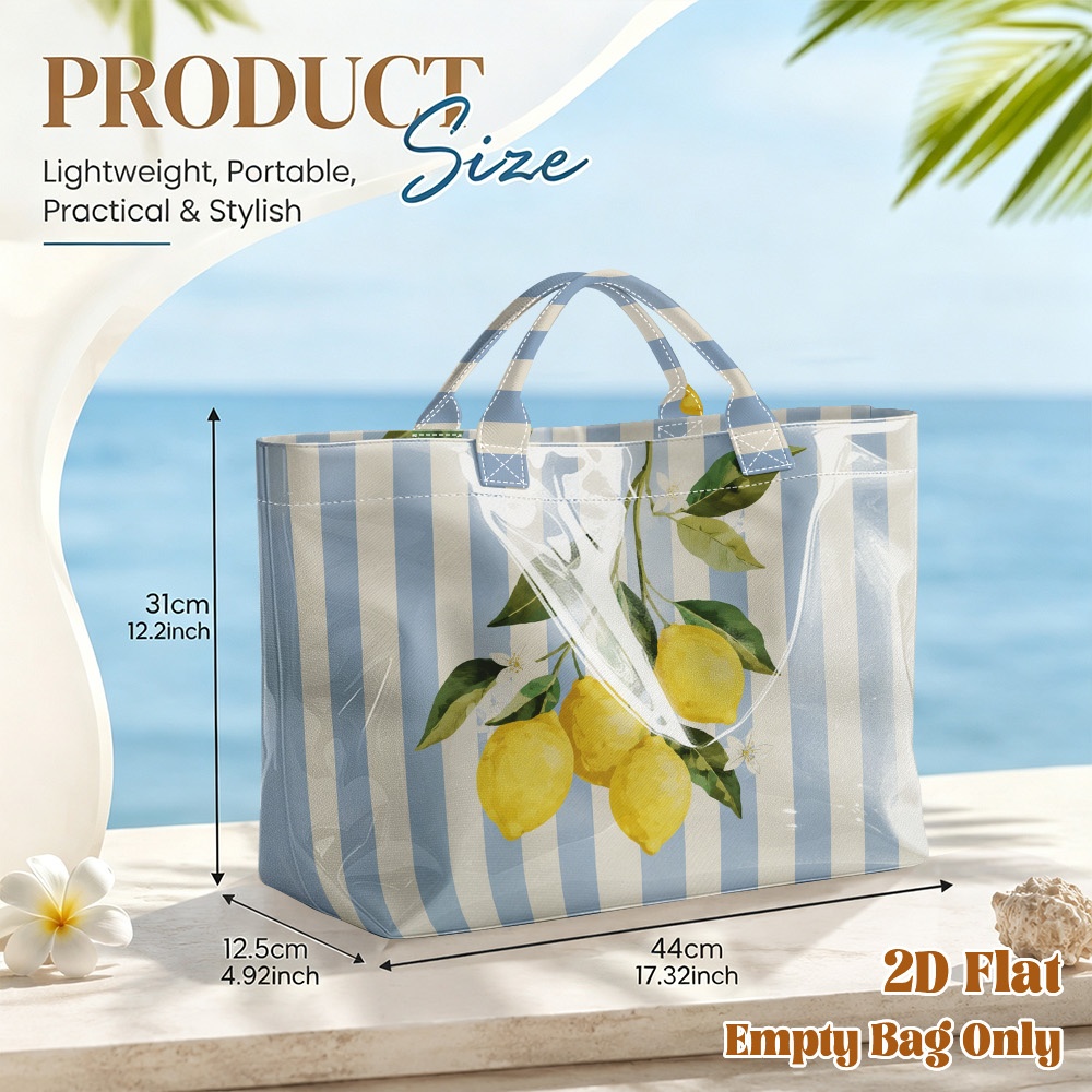 TEMU 2d Flat Printing 1pc On Stripes Pvc Large Capacity Travel Tote Bag, Reusable Grocery Bags, Lightweight And Foldable, Suitable For Daily Use For