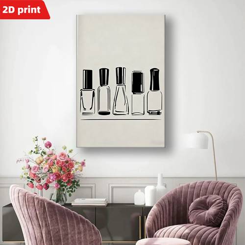 item picture 1pc minimalist nail polish line art modern vertical wall decor suitable for nail room dorm wrap around frame with hook installation feminine ink drawing for decoration