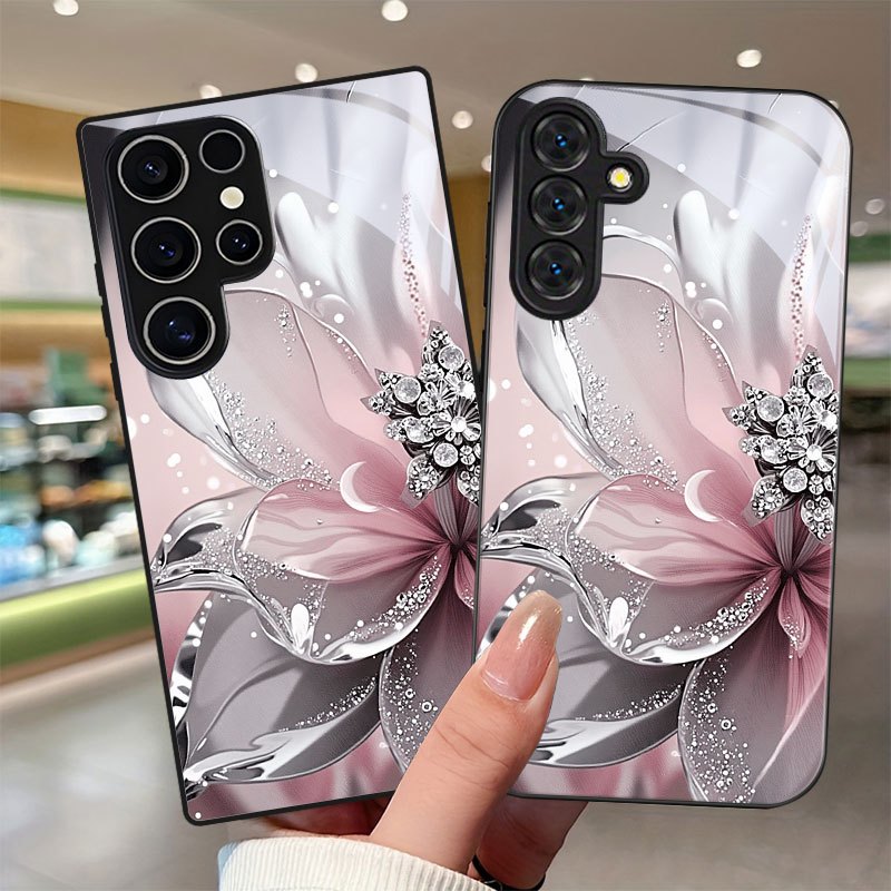 TEMU Phone Case - Silvery Floral Pattern Phone Case With Lens Protection, Suitable For Galaxy S9+/s10/s20+/s20 Ultra/s21 5g/s21+/s22/s23 Plus/s24