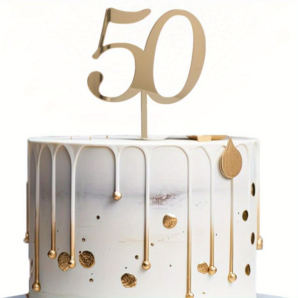 Image of 50 Topper - Acrylic Elegant Anniversary Decor, Shimmering Golden 50th Birthday Topper For Wedding, Retirement & Milestone Celebrations - Premium Cake Decorating Supplies - 1pc