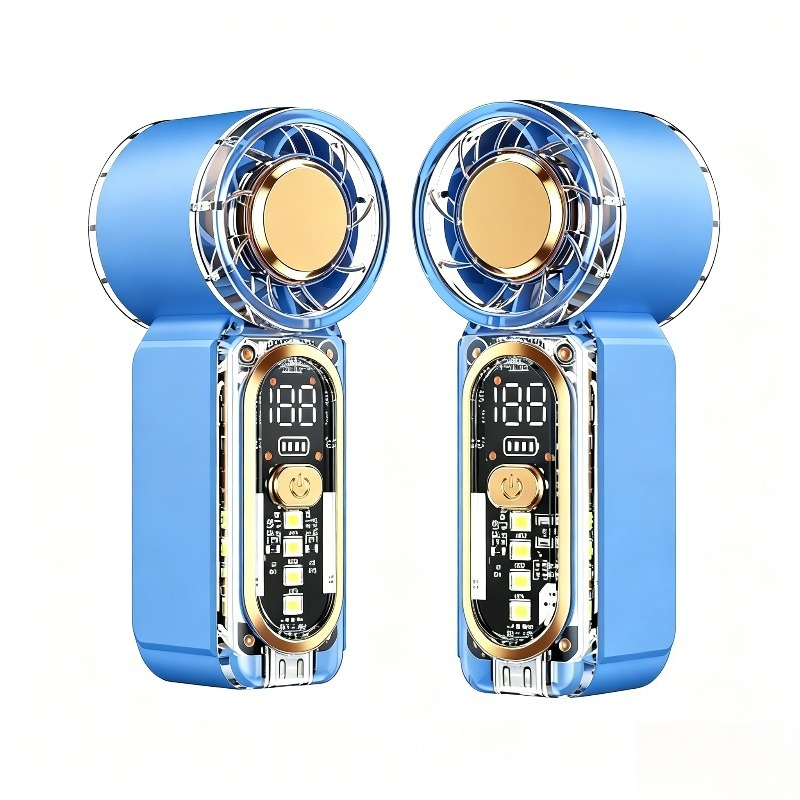 TEMU 2pcs Mini Handheld Portable Fans, Usb-c, Pocket Fans With Led Emergency Flashlight, Lightweight Personal Makeup Fans, Small Cooling Fans For